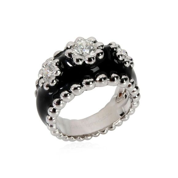 Pre Loved Chanel Vintage Diamond & Enamel Cocktail Ring in 18kt White Gold 0.9 - Picture 7 of 8